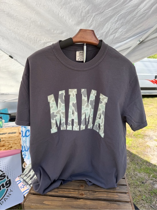 Comfort Colors Tops - Comfort Colors Black Short Sleeve Tee with Green Camo 'MAMA' Print